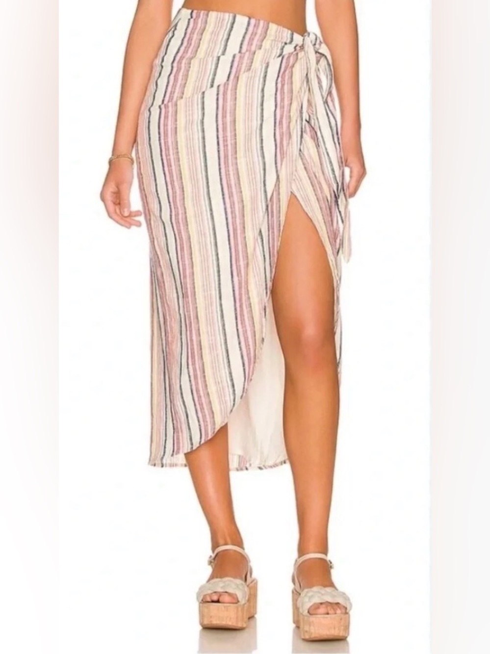 Free People Striped Aubrey Wrap Midi Skirt